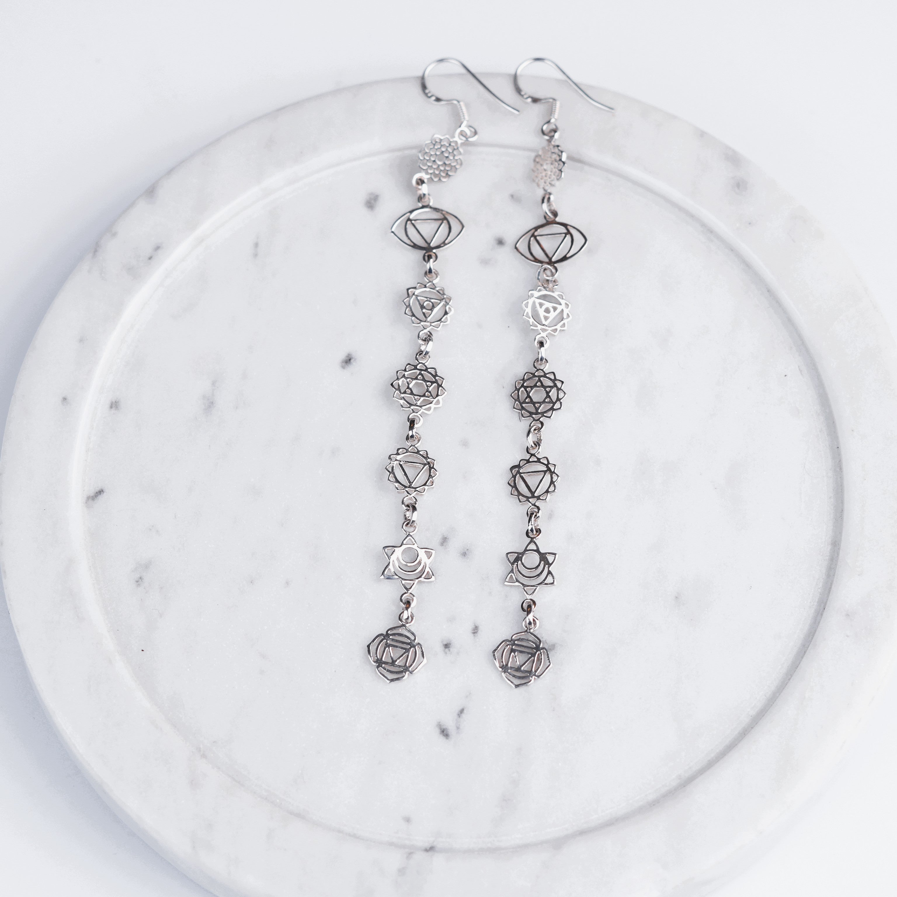 Seven Chakra Silver Earrings