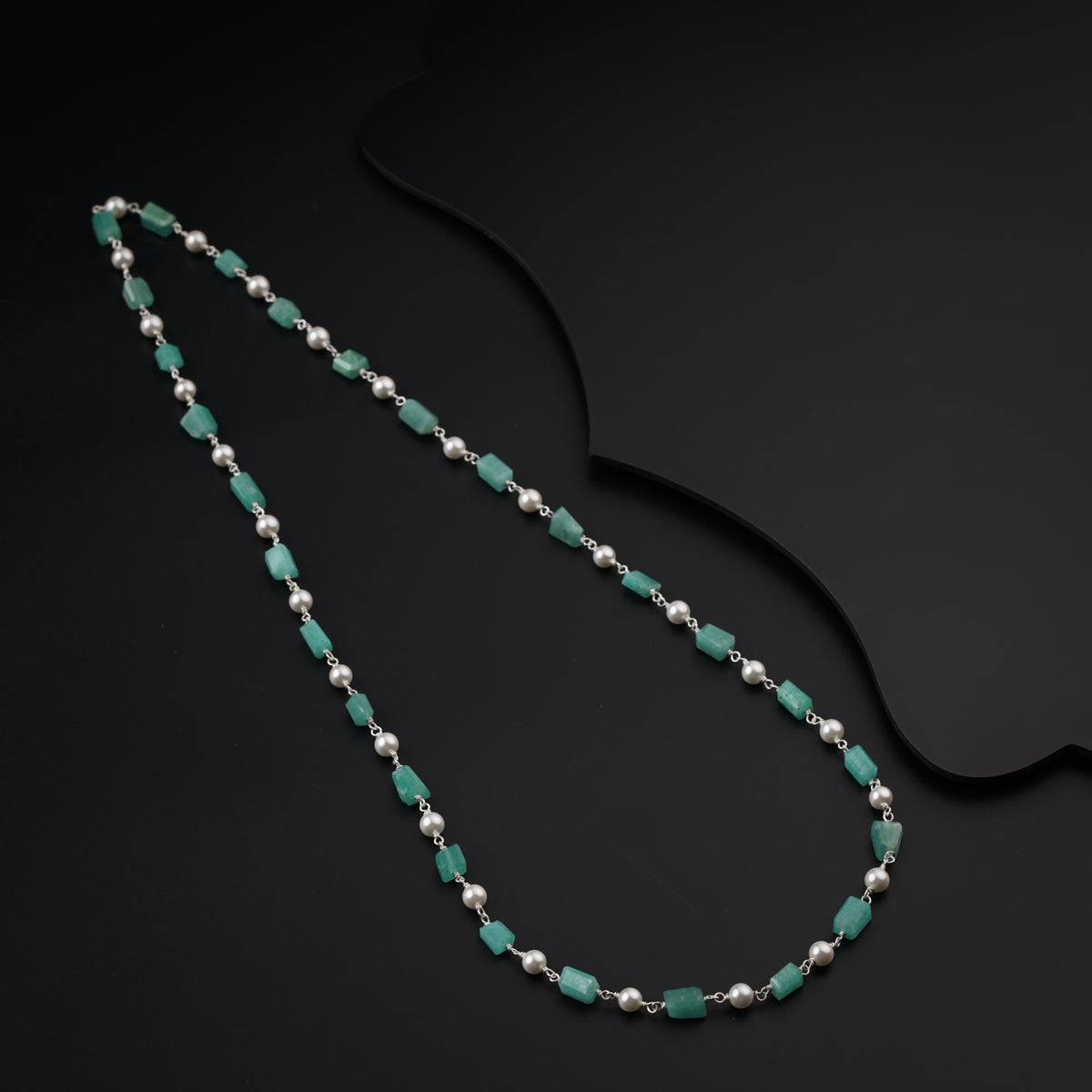 Amazonite and Pearls Silver Necklace