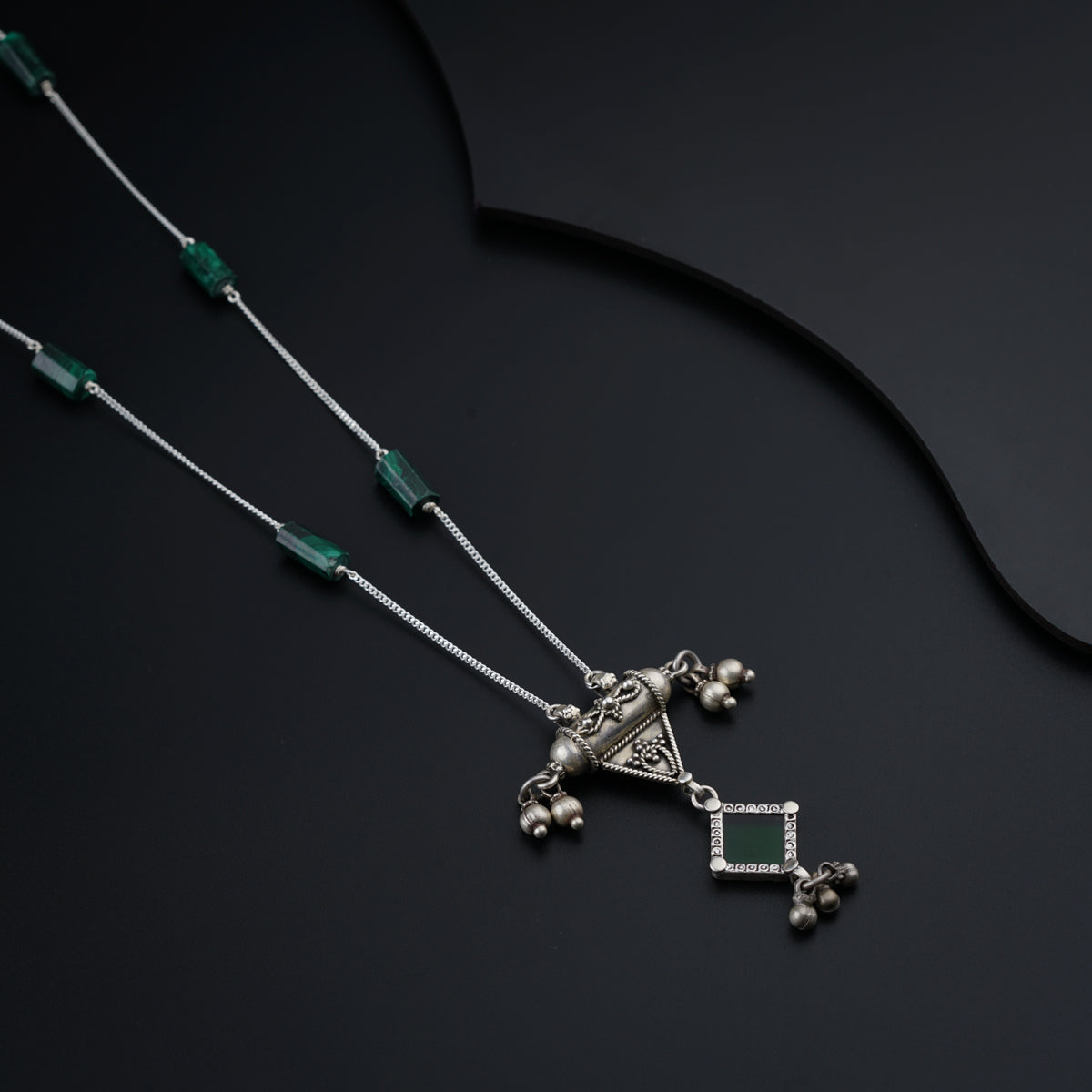 Antique Silver Necklace with Malachite Stones