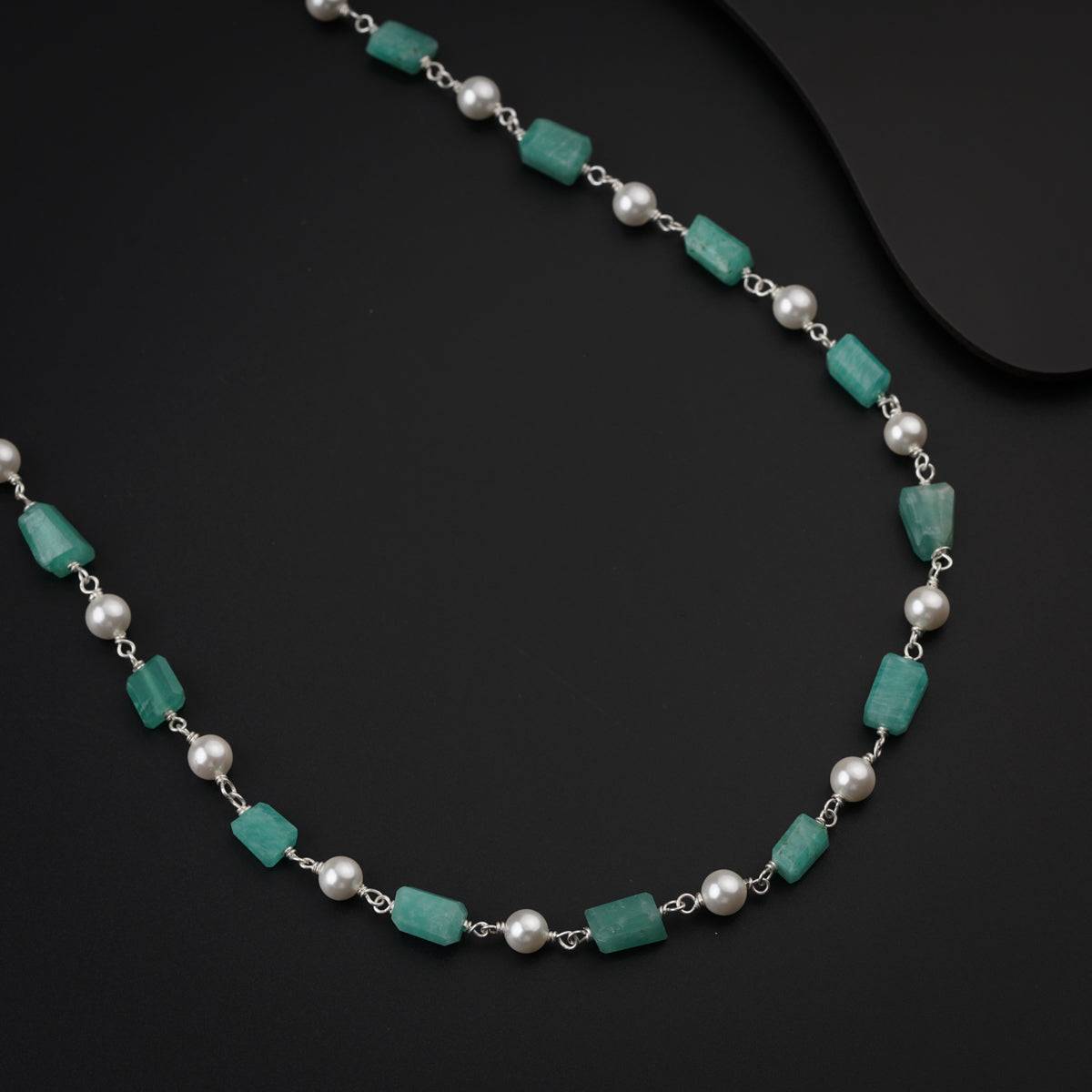 Amazonite and Pearls Silver Necklace