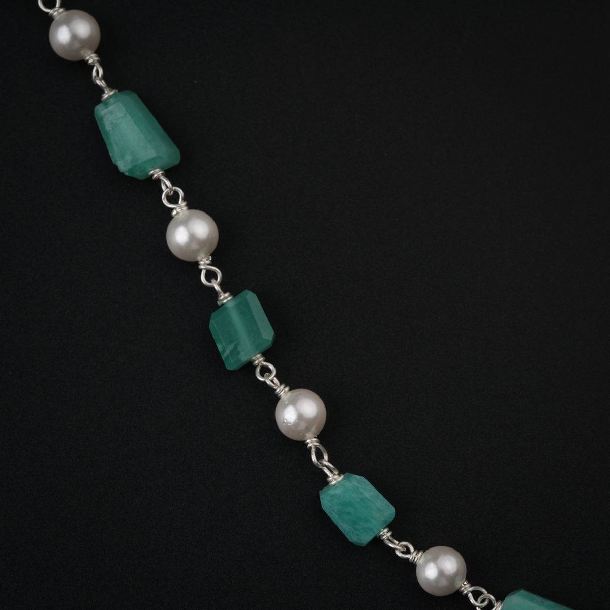 Amazonite and Pearls Silver Necklace