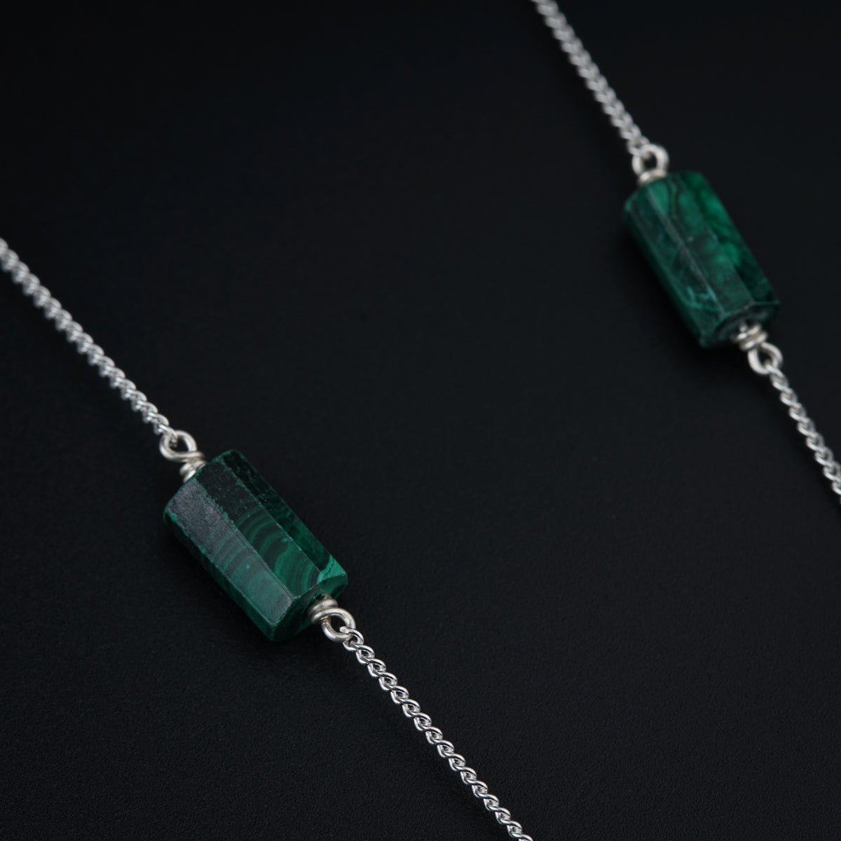 Antique Silver Necklace with Malachite Stones