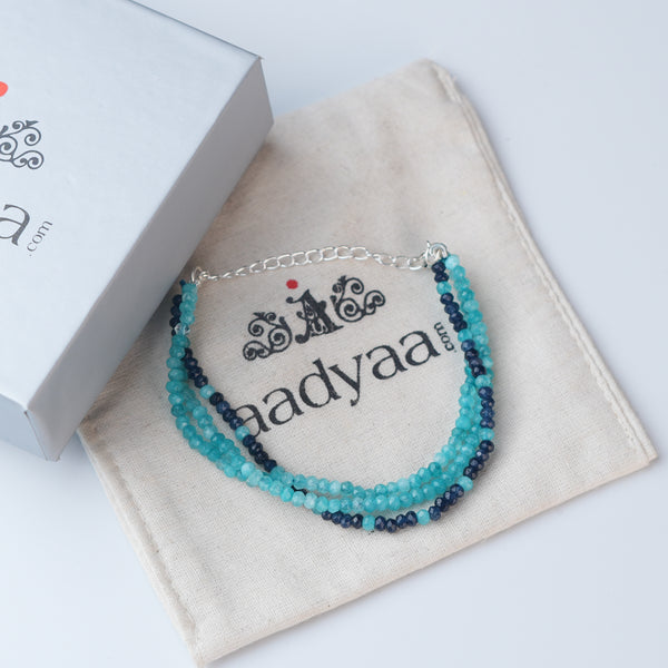 Dark & Light Blue Jade Silver Bracelet (Project Handmade)