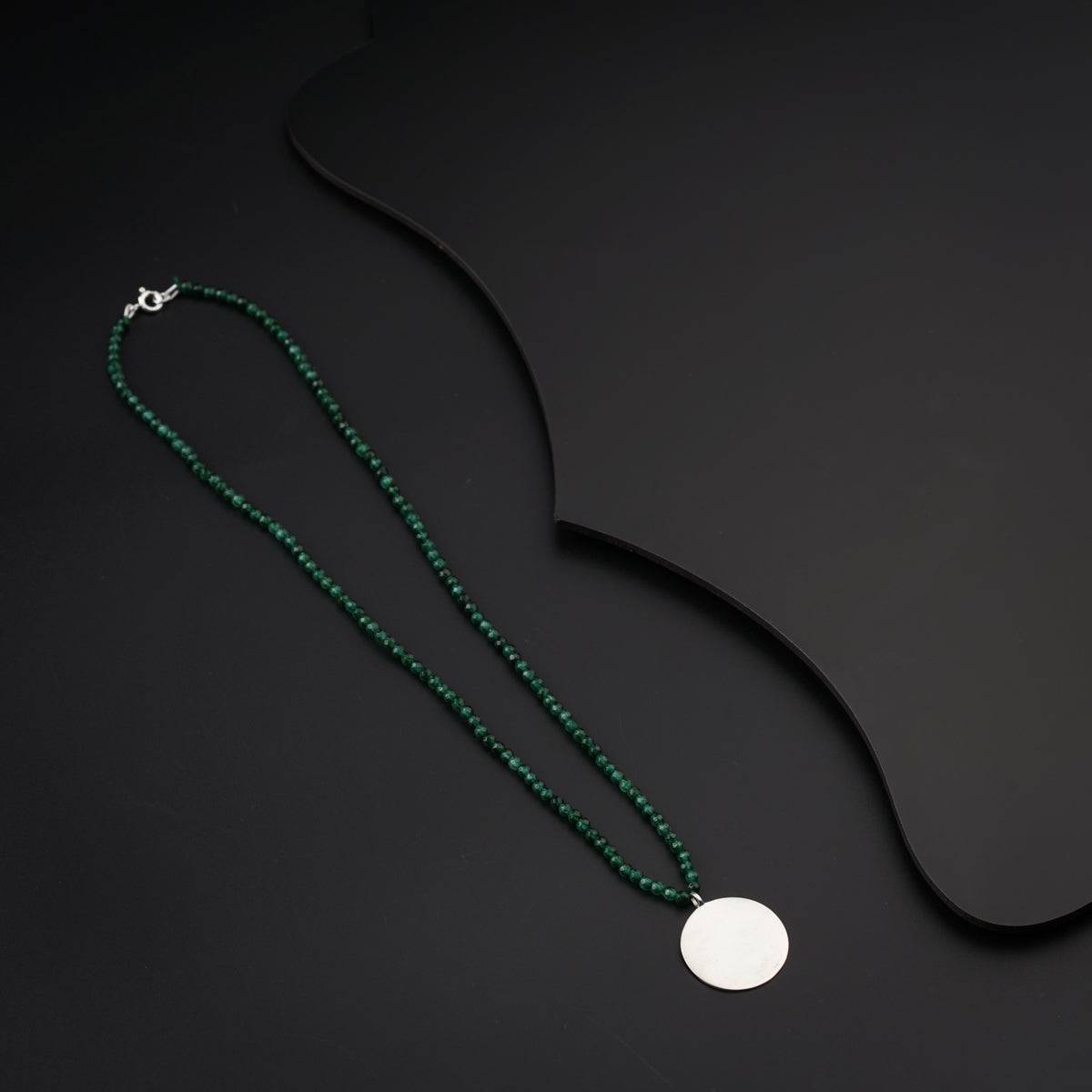 Green Onyx Necklace with Silver Coin