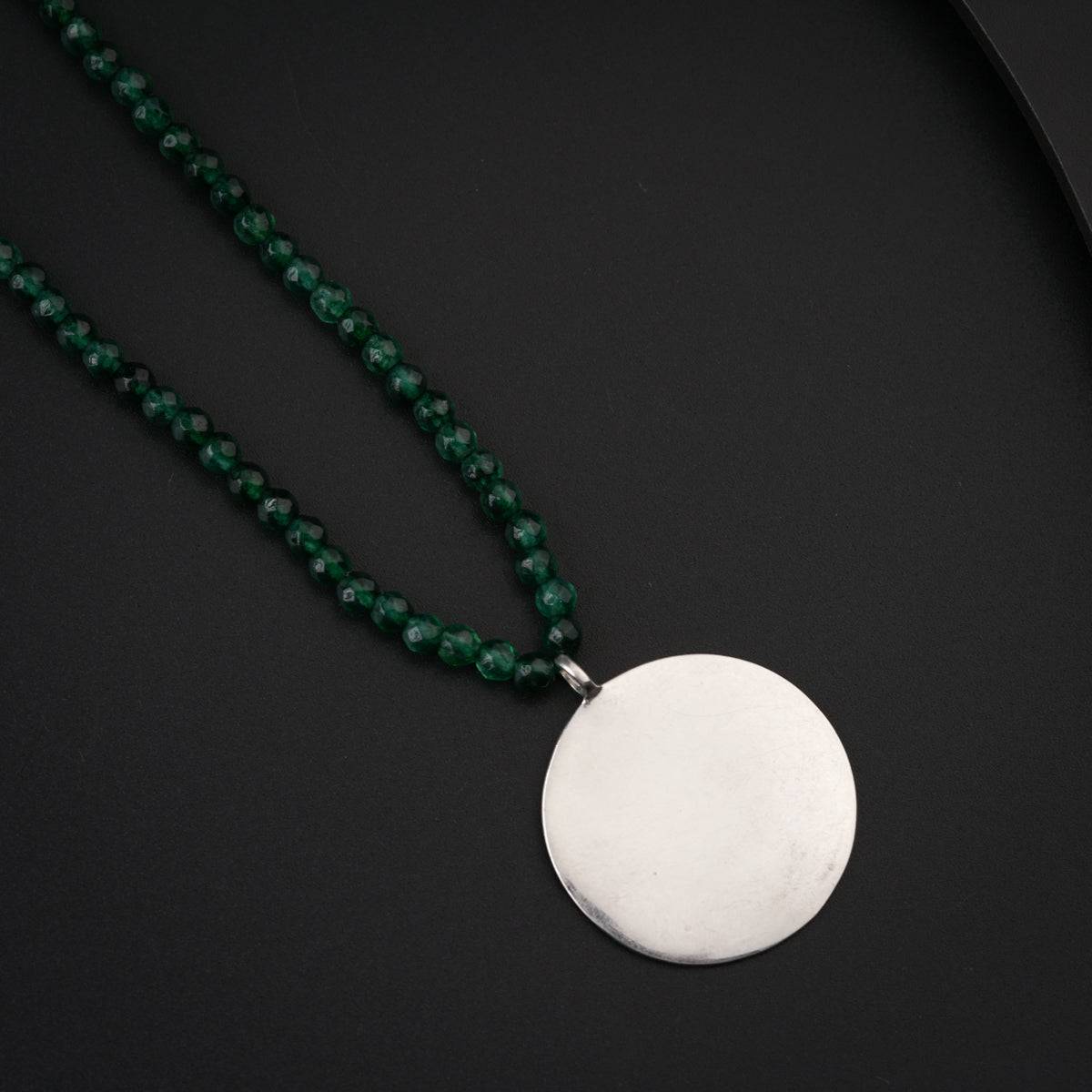 Green Onyx Necklace with Silver Coin