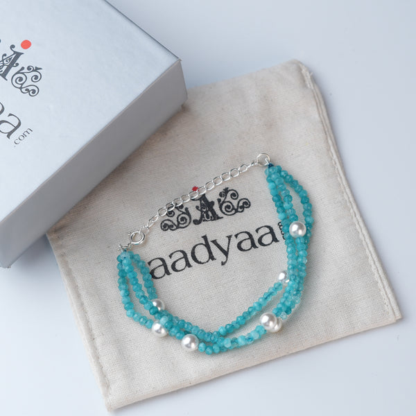 Blue Jade & Pearl Silver Bracelet (Project Handmade)