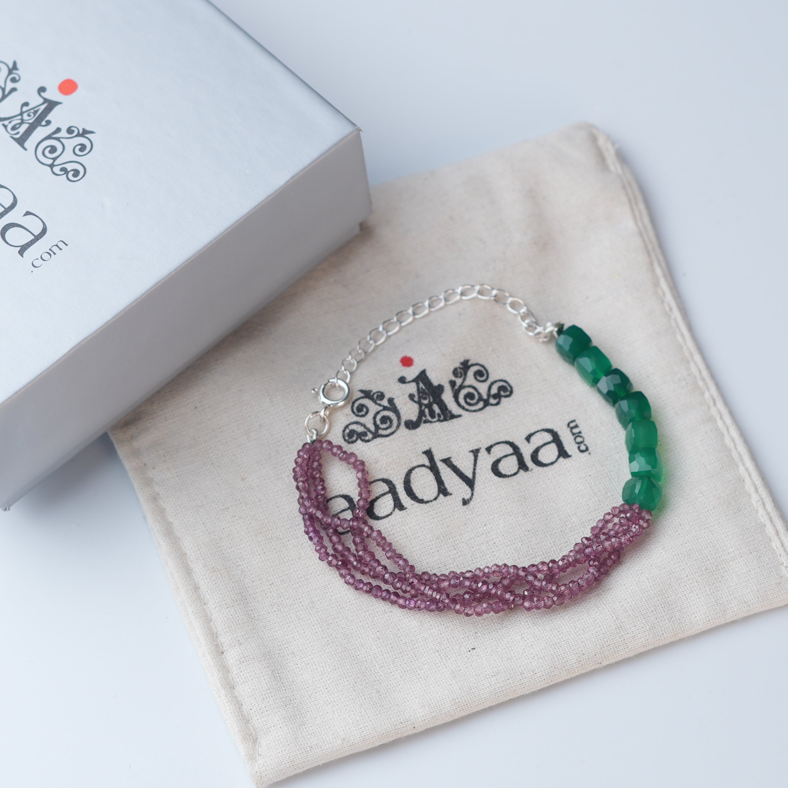 Green Onyx & Rhodonite Silver Bracelet (Project Handmade)