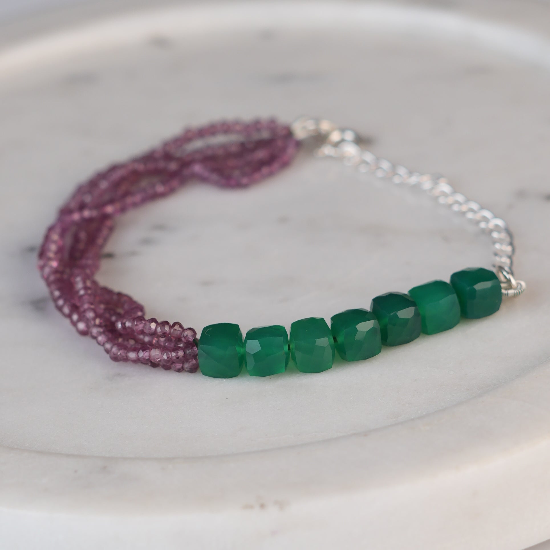 Green Onyx & Rhodonite Silver Bracelet (Project Handmade)