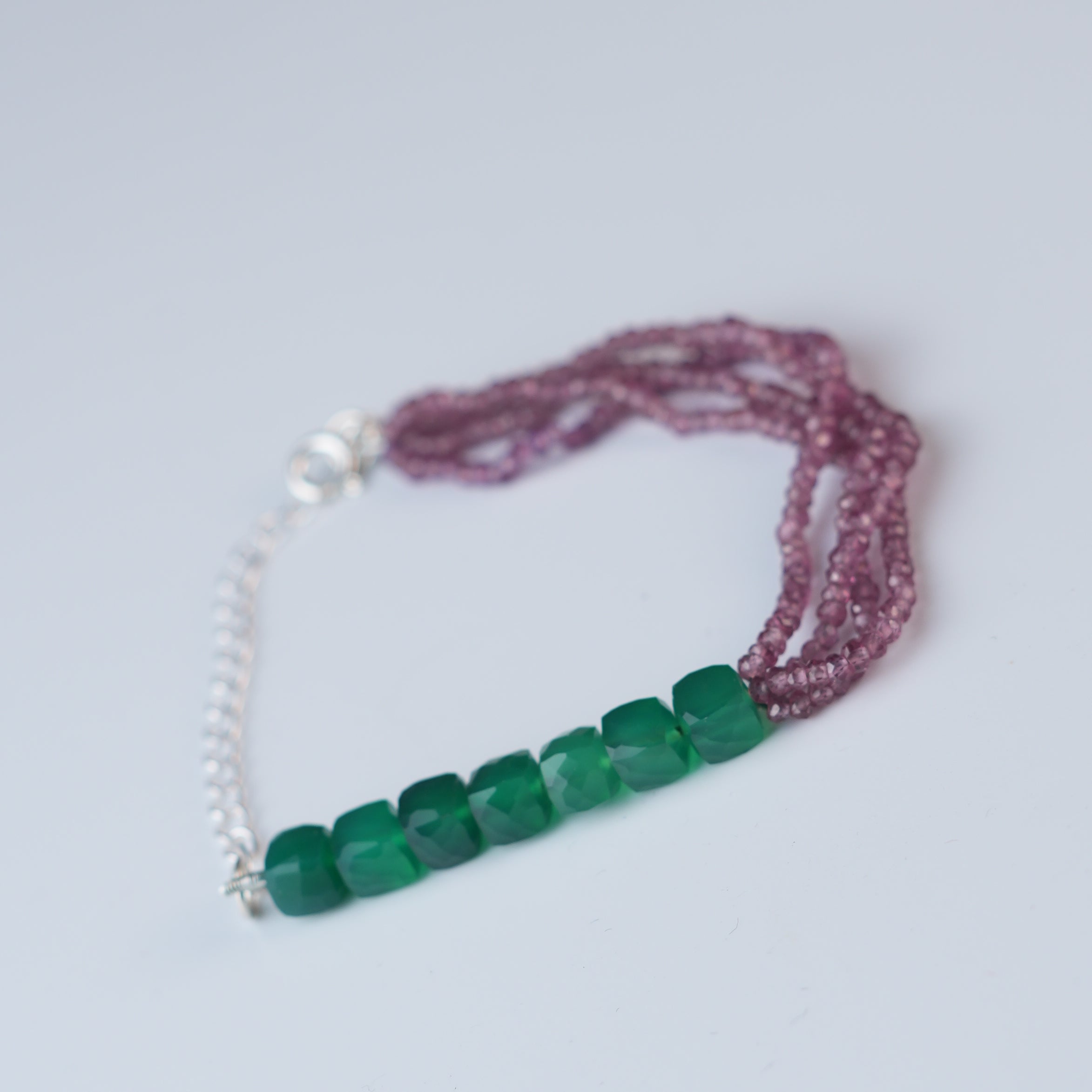 Green Onyx & Rhodonite Silver Bracelet (Project Handmade)