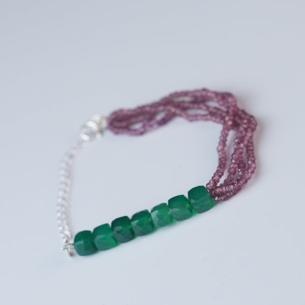 Green Onyx & Rhodonite Silver Bracelet (Project Handmade)