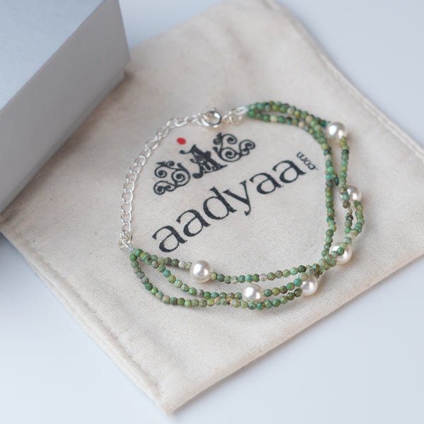 Micro Firoza & Pearl Silver Bracelet (Project Handmade)