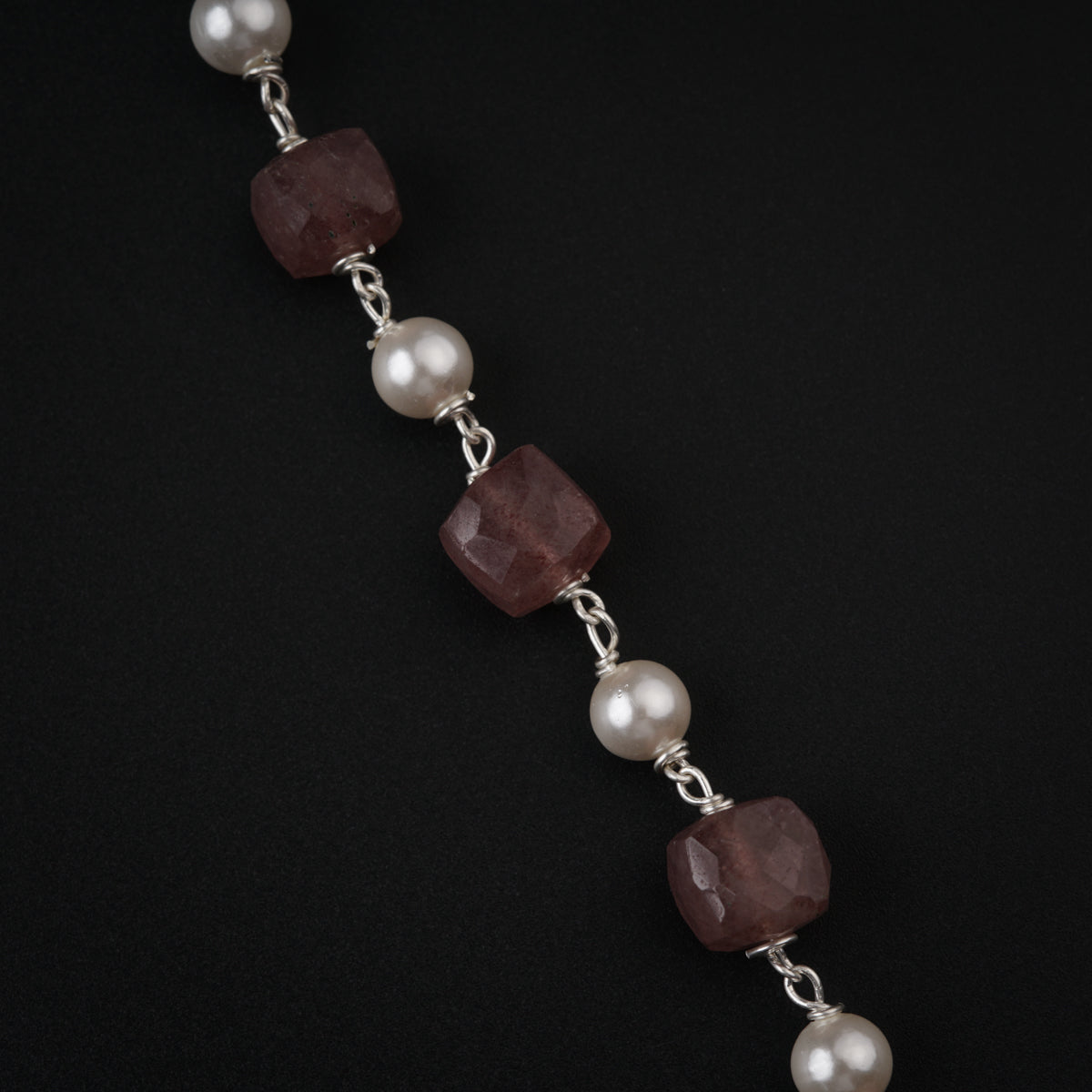 Strawberry Quartz and Pears Silver Necklace