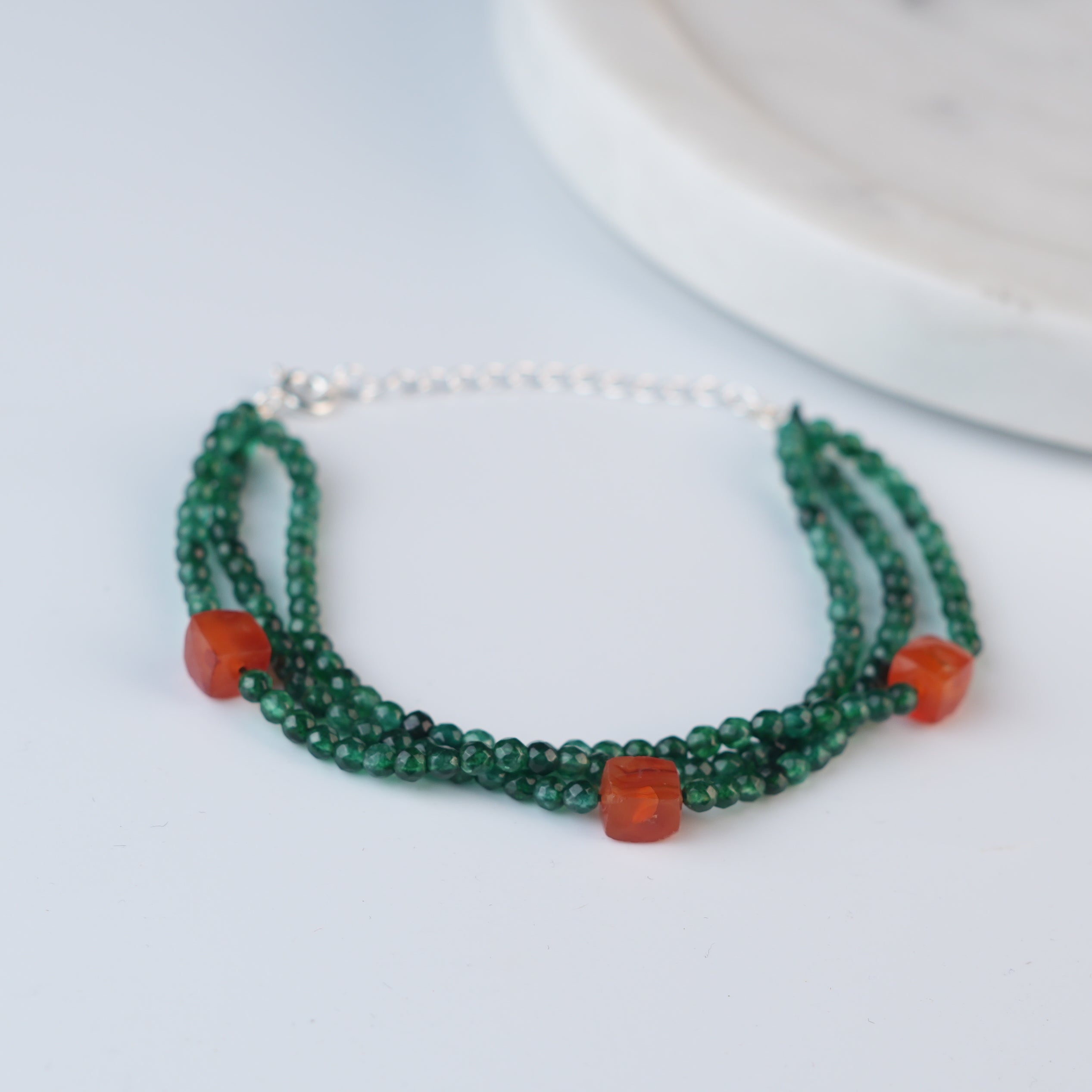 Green Onyx & Carnelian Silver Bracelet (Project Handmade)