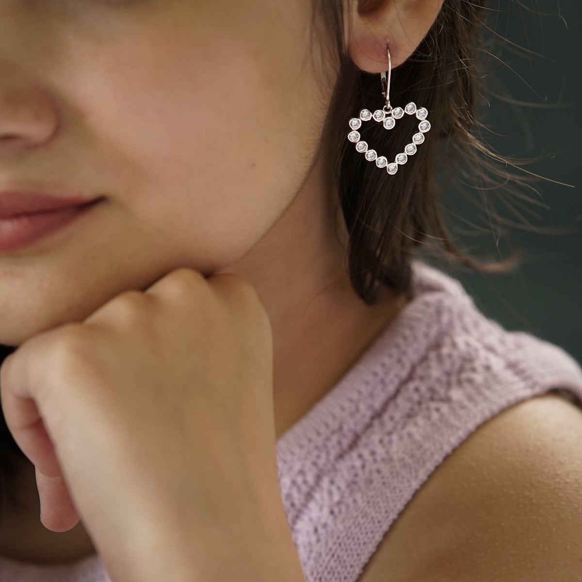 CZ Stone Studded Heart Silver Earring