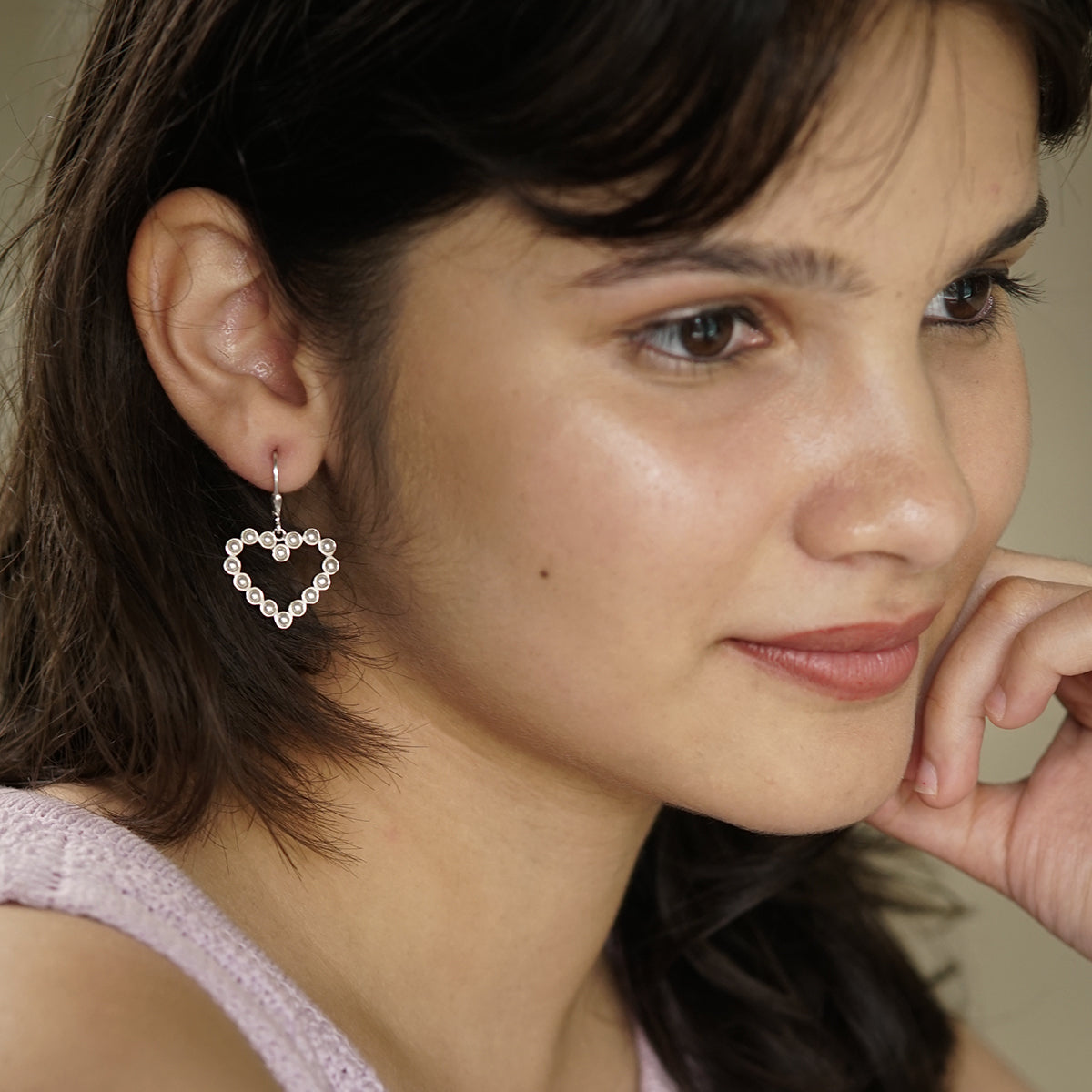 Pearls Studded Heart Silver Earring