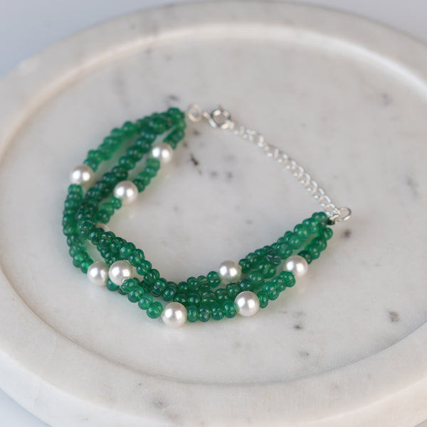 Green Onyx & Pearl Silver Bracelet (Project Handmade)