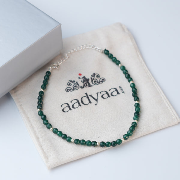 Green Onyx & Pearl Silver Anklet (Project Handmade)