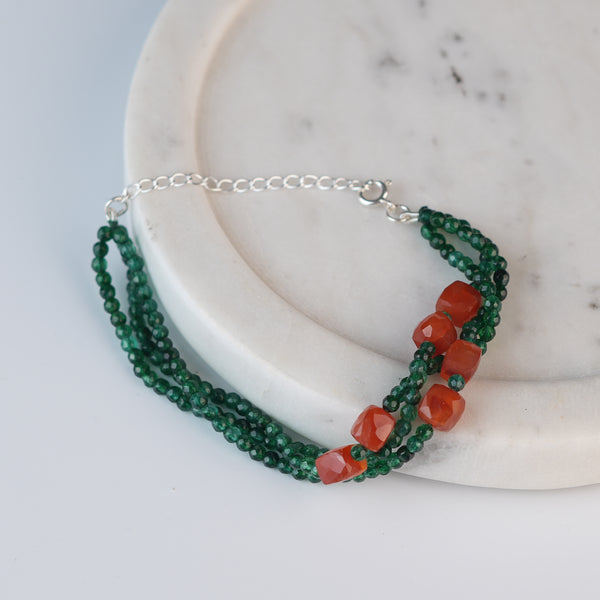 Green Onyx & Carnelian Silver Bracelet (Project Handmade)