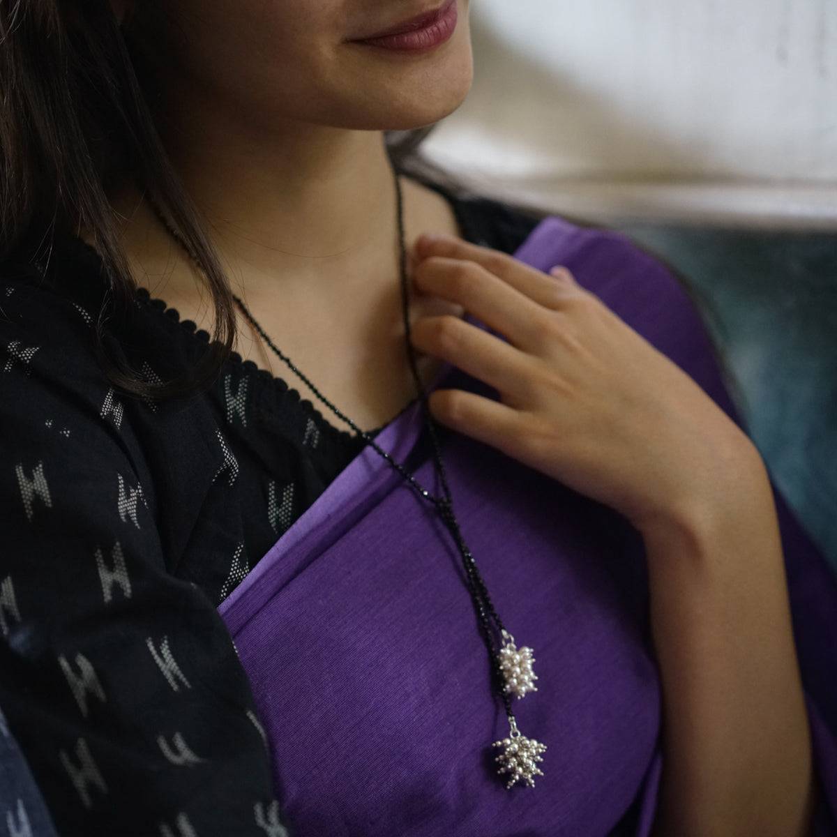 Yin Yang: Tie and Wear Mangalsutra with Silver Beads, Pearls and Black Spinel