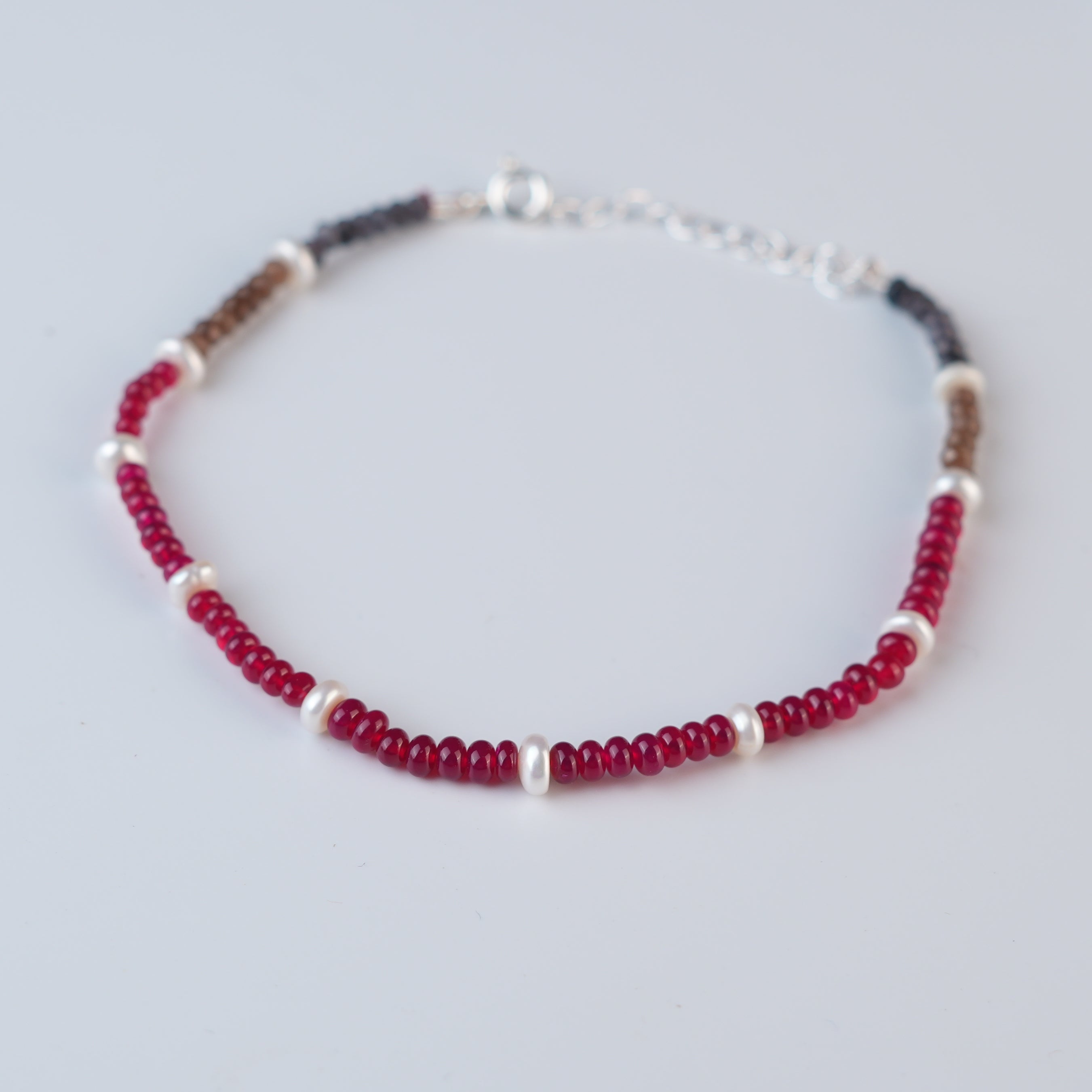 Rubies, Pearl & Agate Silver Anklet (Project Handmade)