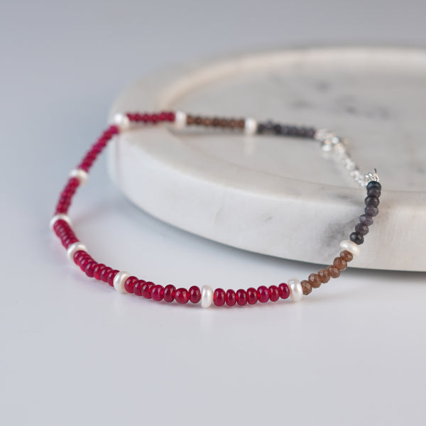 Rubies, Pearl & Agate Silver Anklet (Project Handmade)