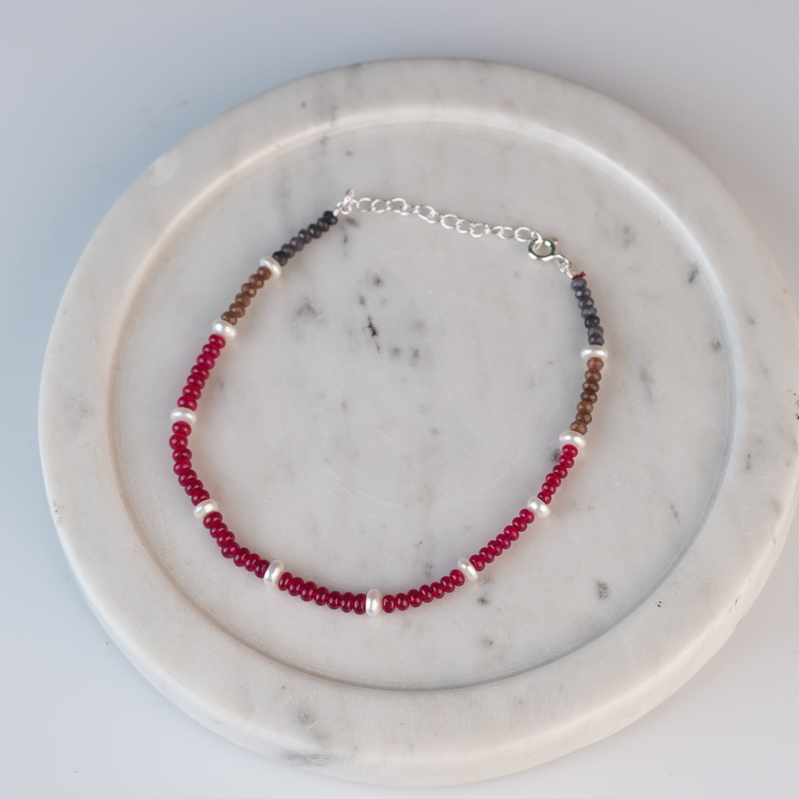 Rubies, Pearl & Agate Silver Anklet (Project Handmade)
