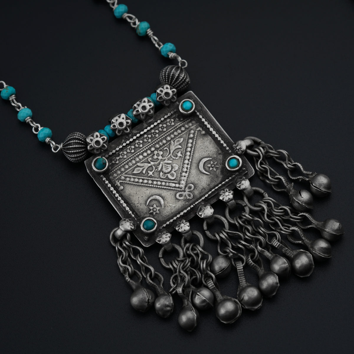 Antique Silver Necklace with Turquoise Beads