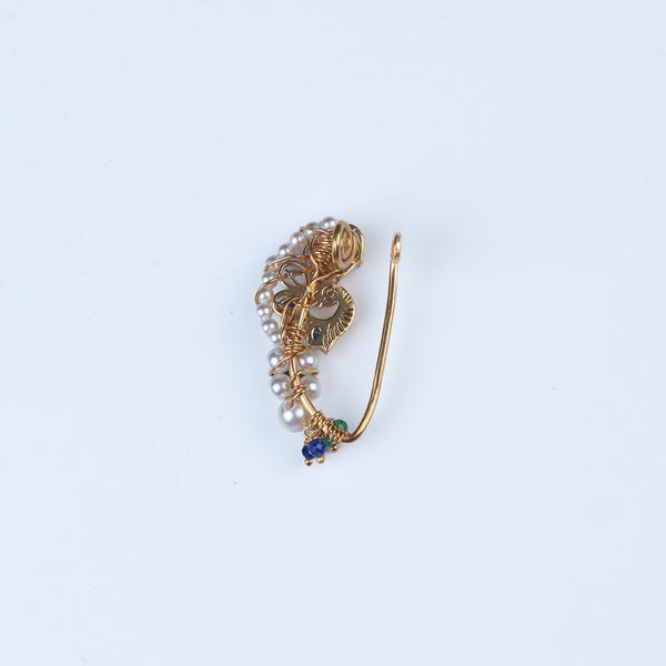 Silver Handmade Peacock Nath (Left, Clip-On) | 22K Gold-Plated