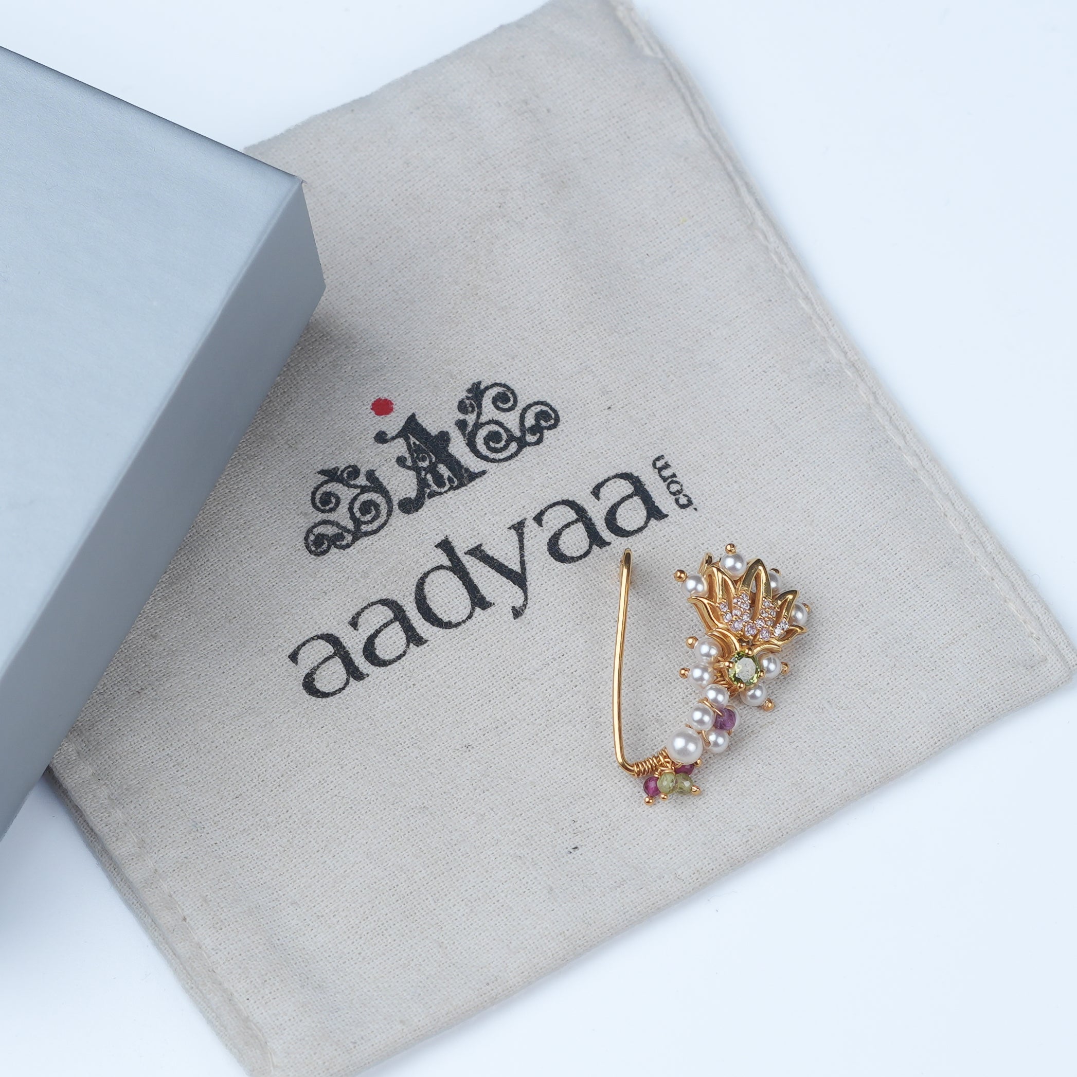 Silver Handmade Lotus Nath (Left, Clip-On) | 22K Gold-Plated