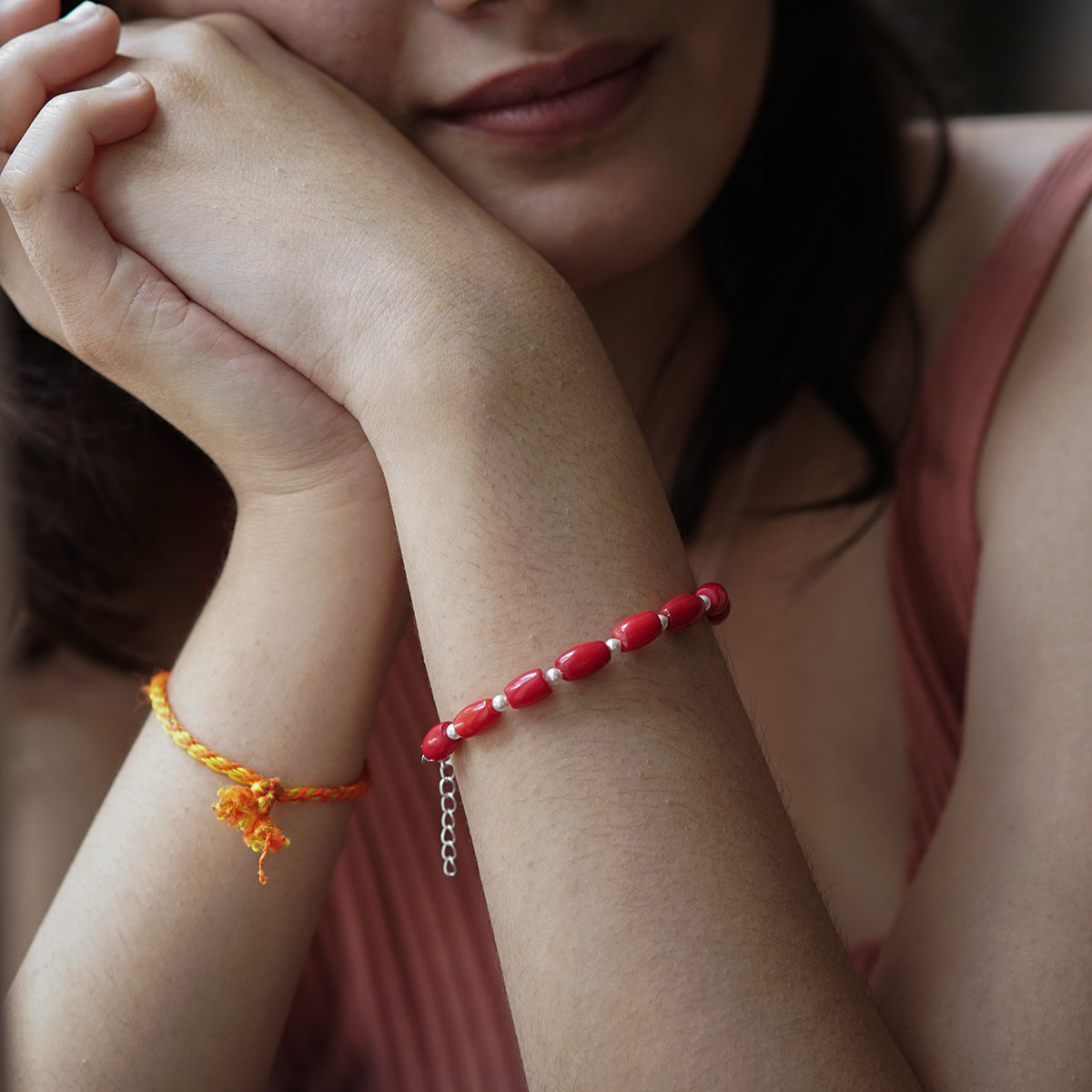 Silver Coral Bracelet with Pearls