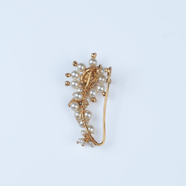 Silver Handmade Maharashtrian Pink Drop Pearl Nath (Left, Clip-On) | 22K Gold-Plated