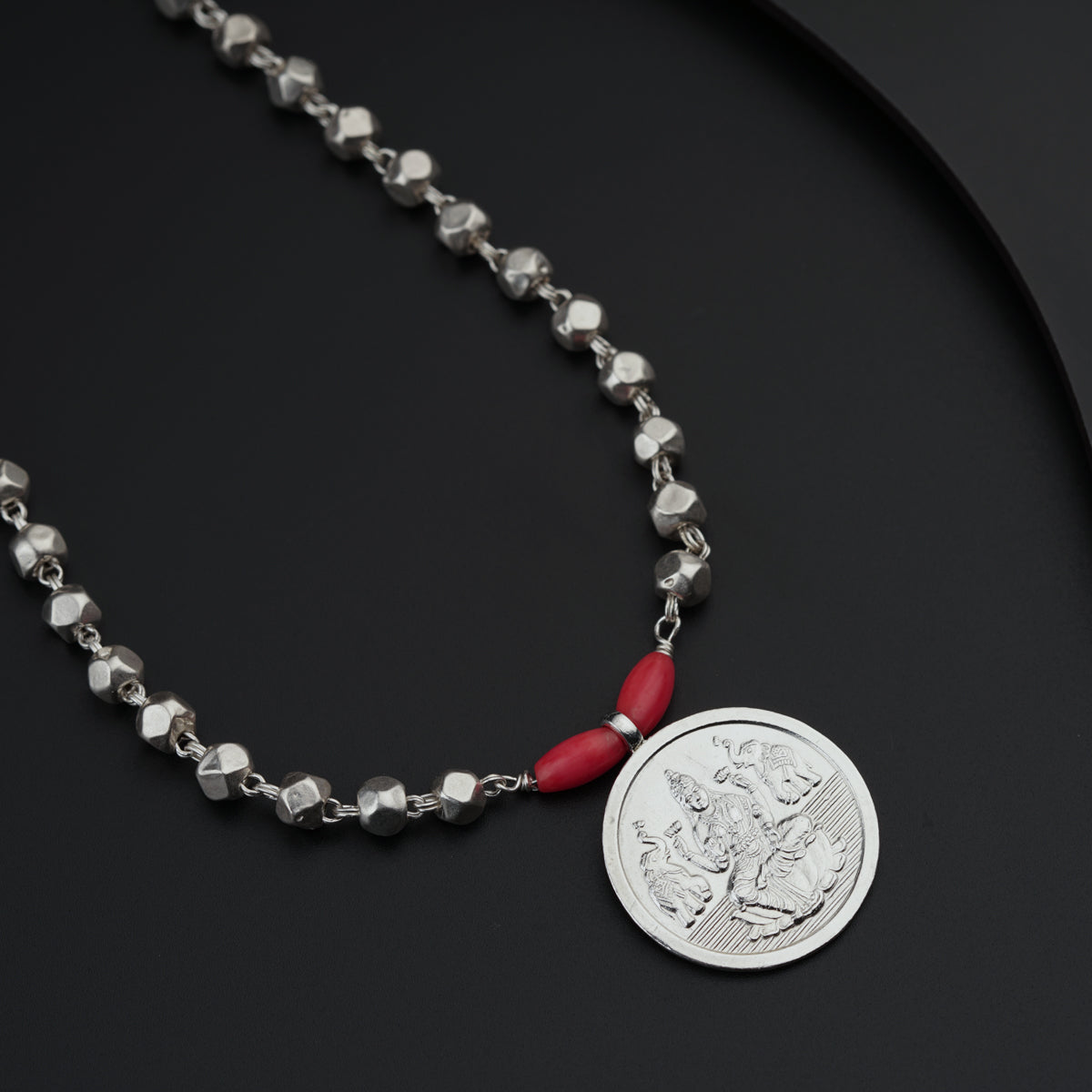 Silver Coin Necklace with Silver Beads