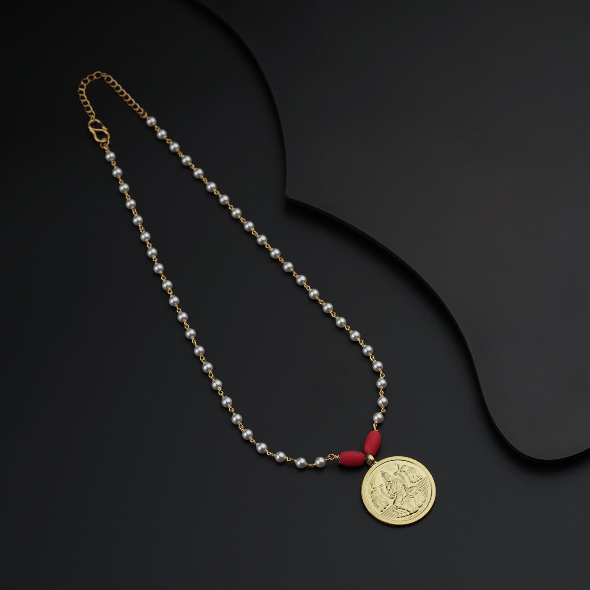 Silver Coin Necklace Gold Plated with Pearls