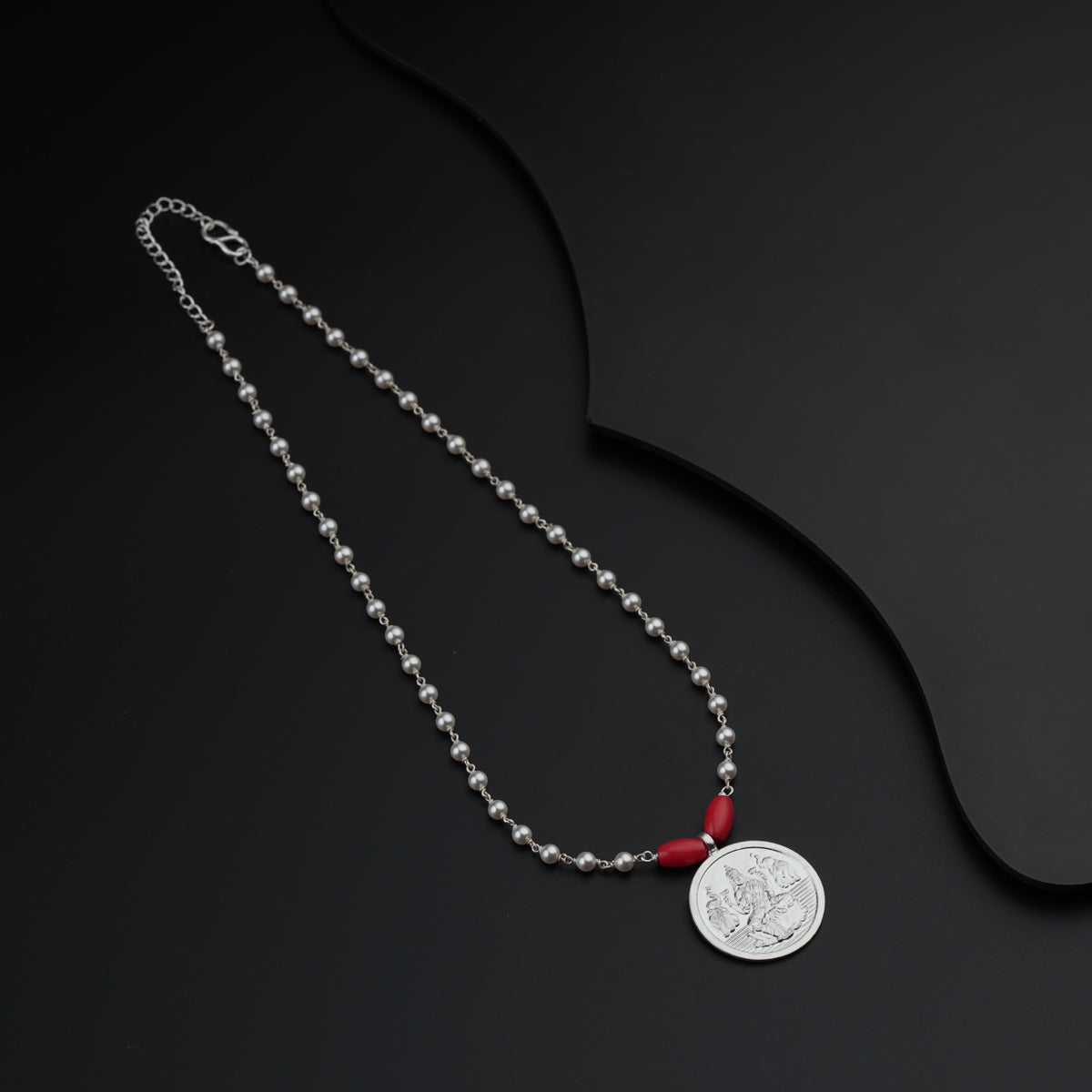 Silver Coin Necklace with Pearls
