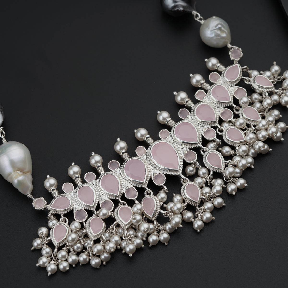 Rose Quartz Tanmani Set with Pearls