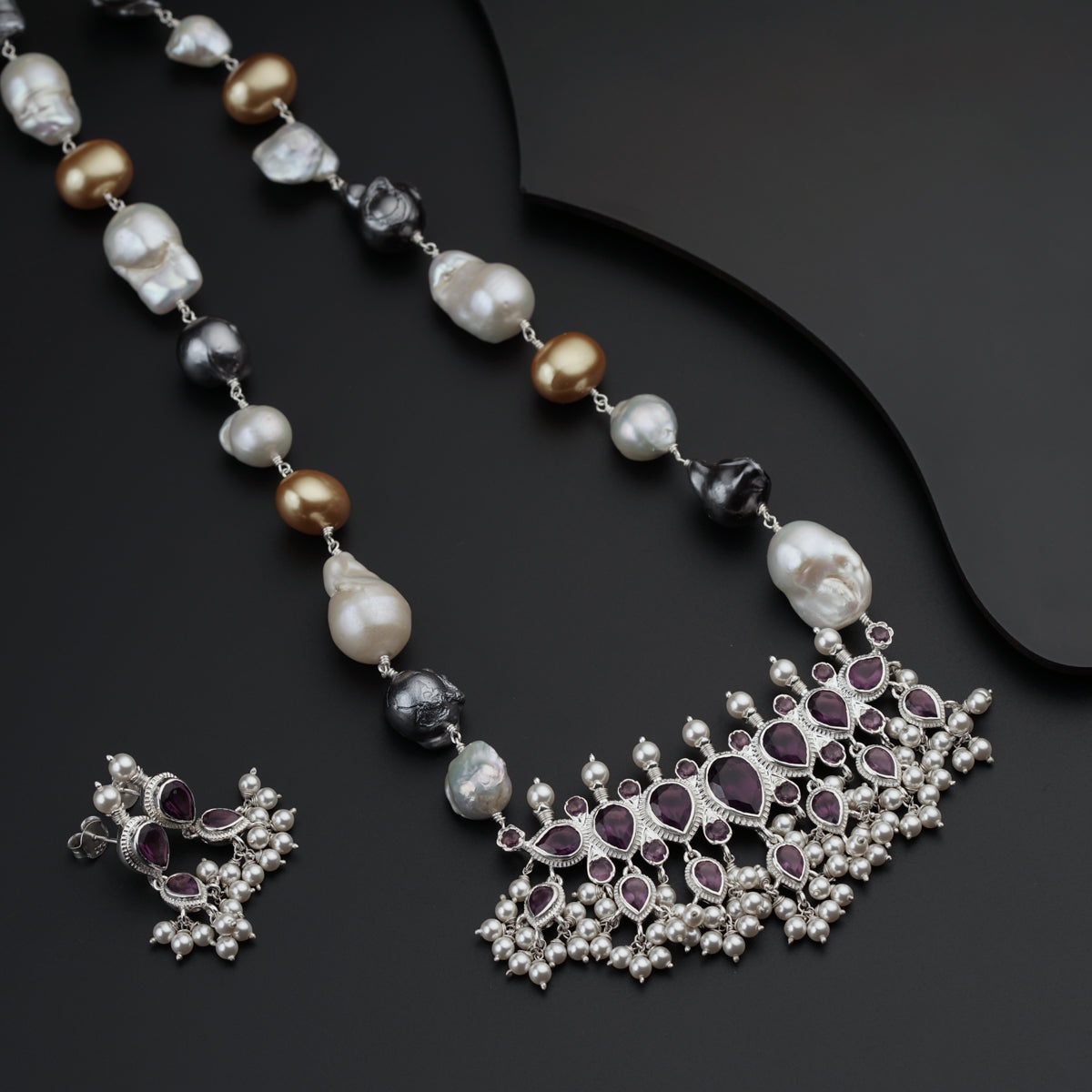 Amethyst Tanmani Set with Pearls
