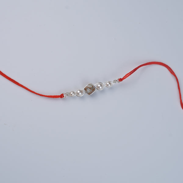 Moss Agate & Pearl Wrapped Rakhi (Project Handmade)