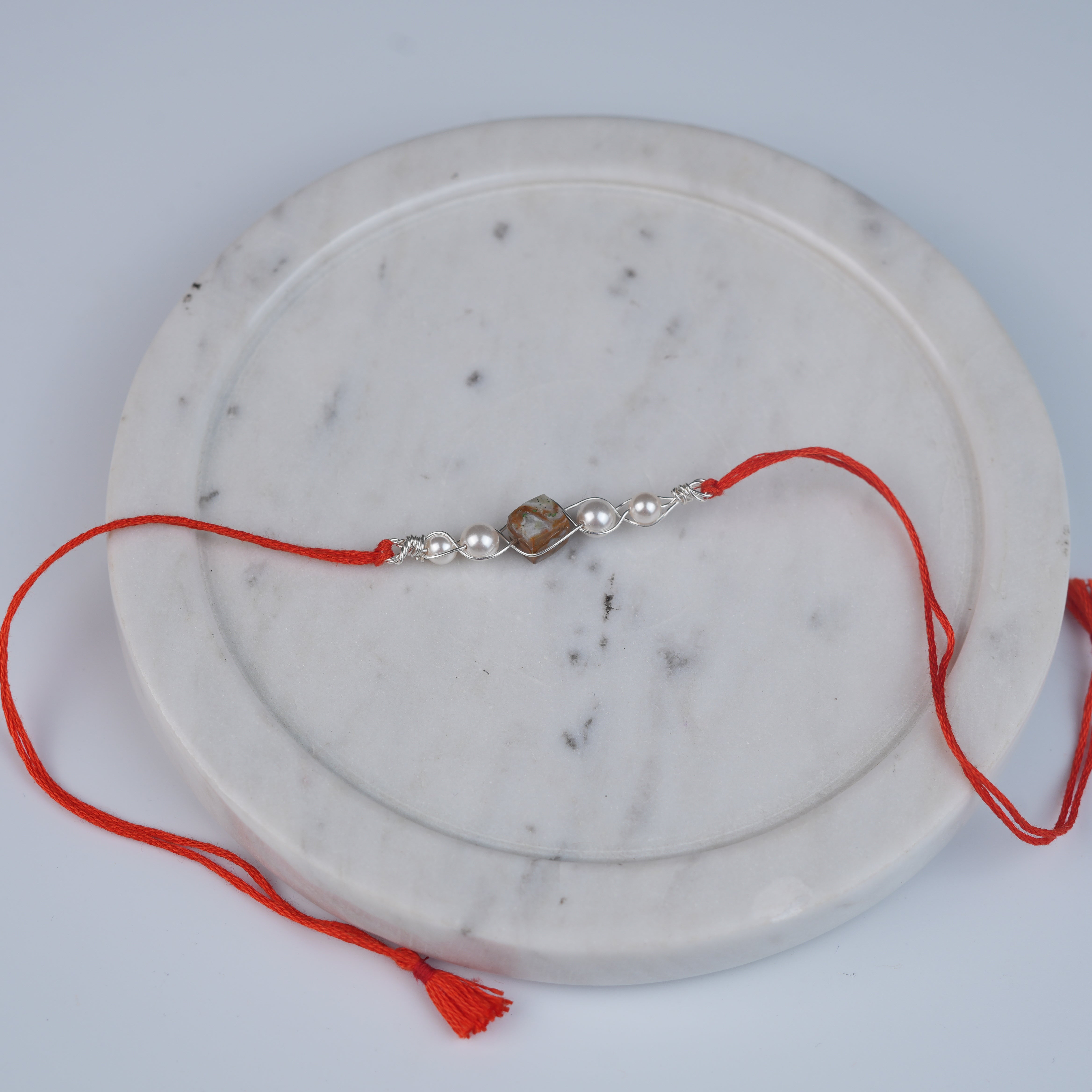 Moss Agate & Pearl Wrapped Rakhi (Project Handmade)