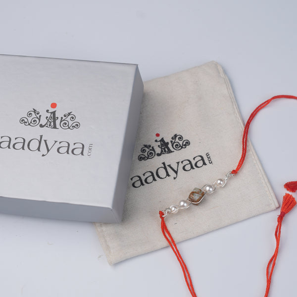 Moss Agate & Pearl Wrapped Rakhi (Project Handmade)