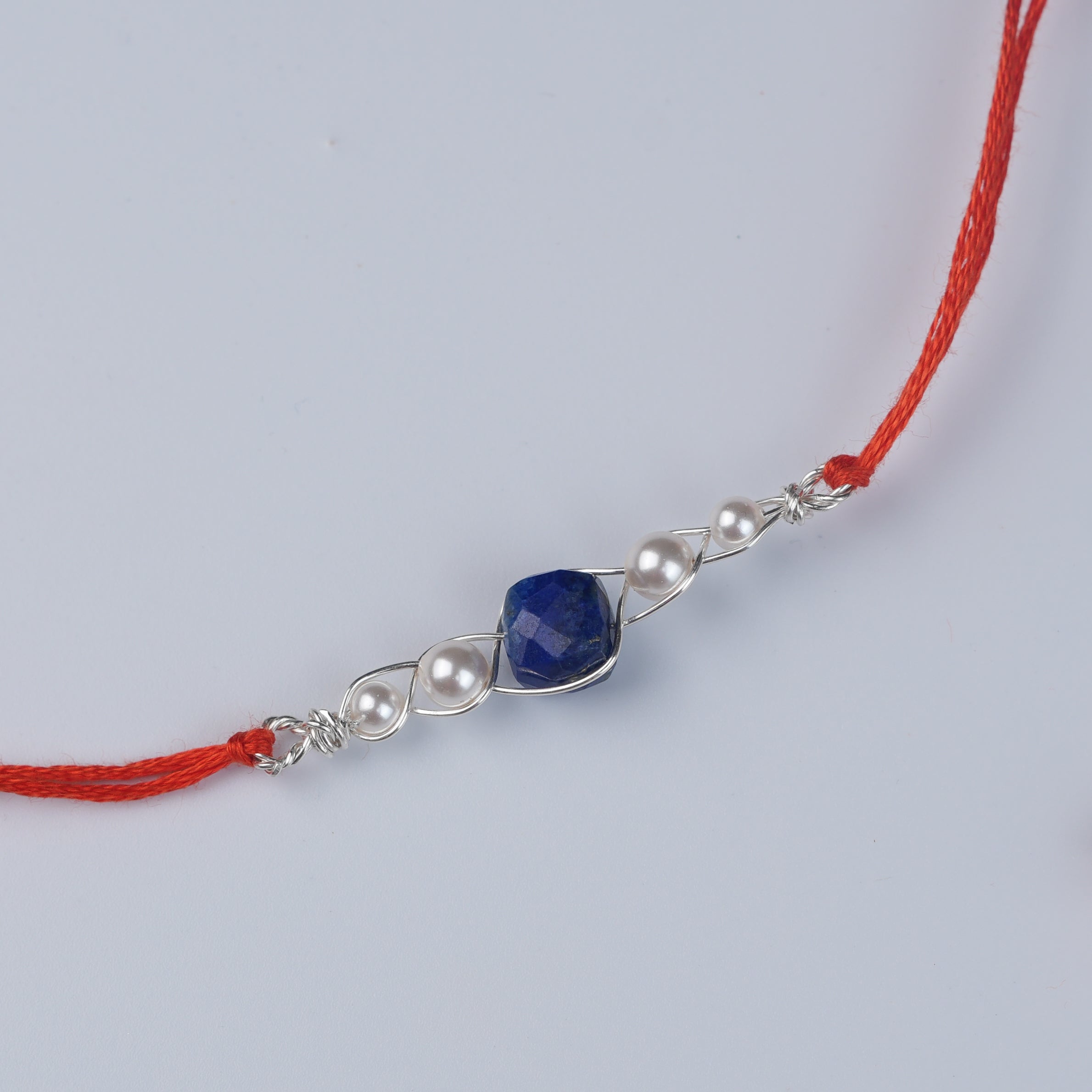Lapis Lazuli & Pearl Wrapped Rakhi (Project Handmade)