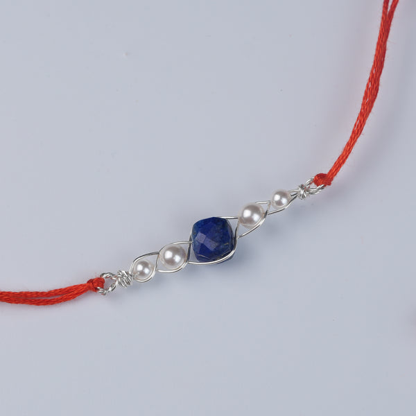 Lapis Lazuli & Pearl Wrapped Rakhi (Project Handmade)