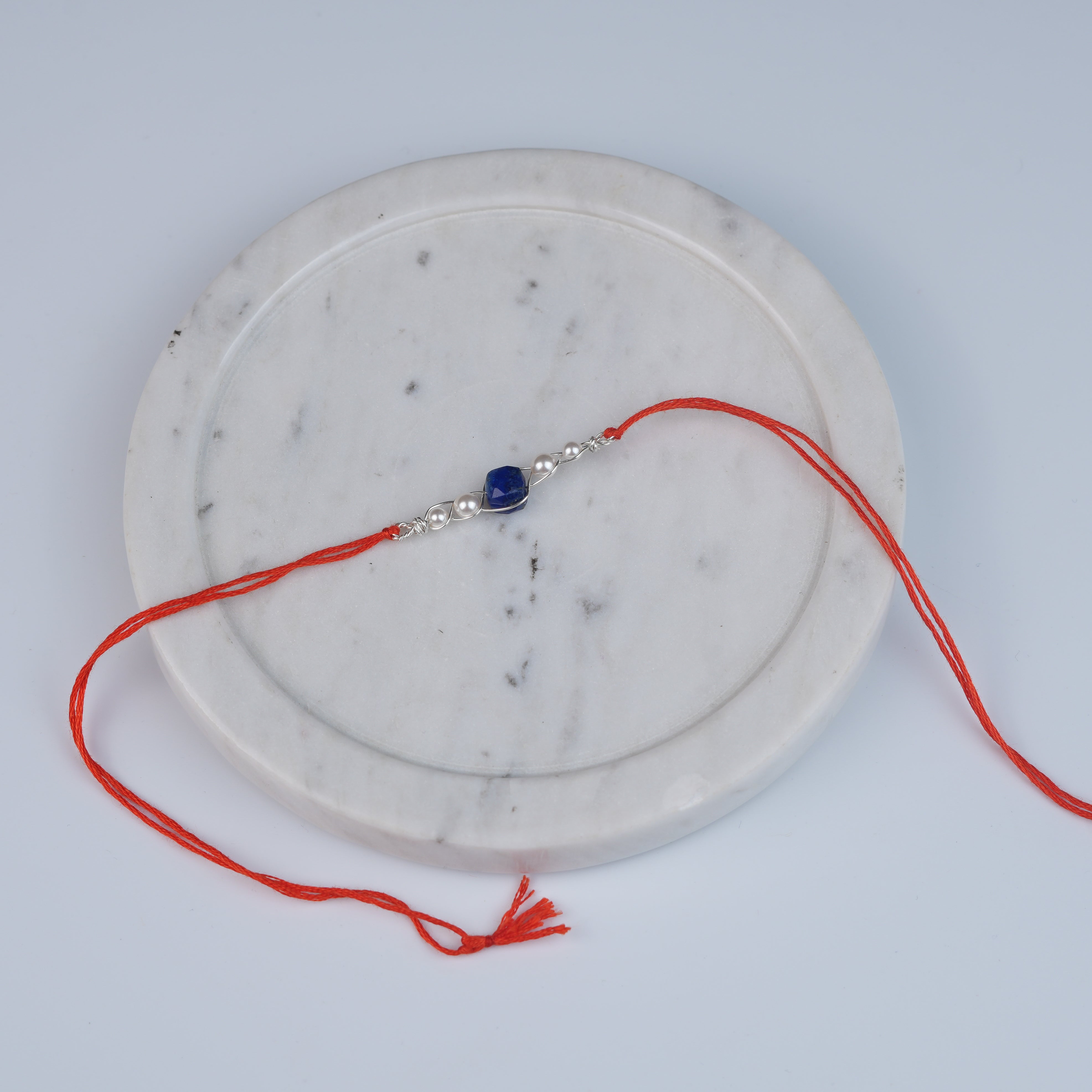 Lapis Lazuli & Pearl Wrapped Rakhi (Project Handmade)