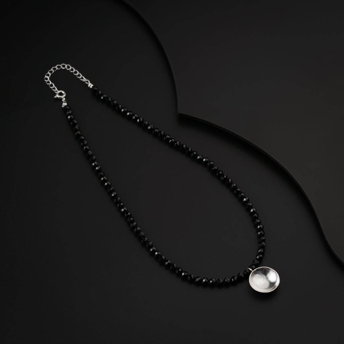 Silver Vatee Necklace with Black Spinel