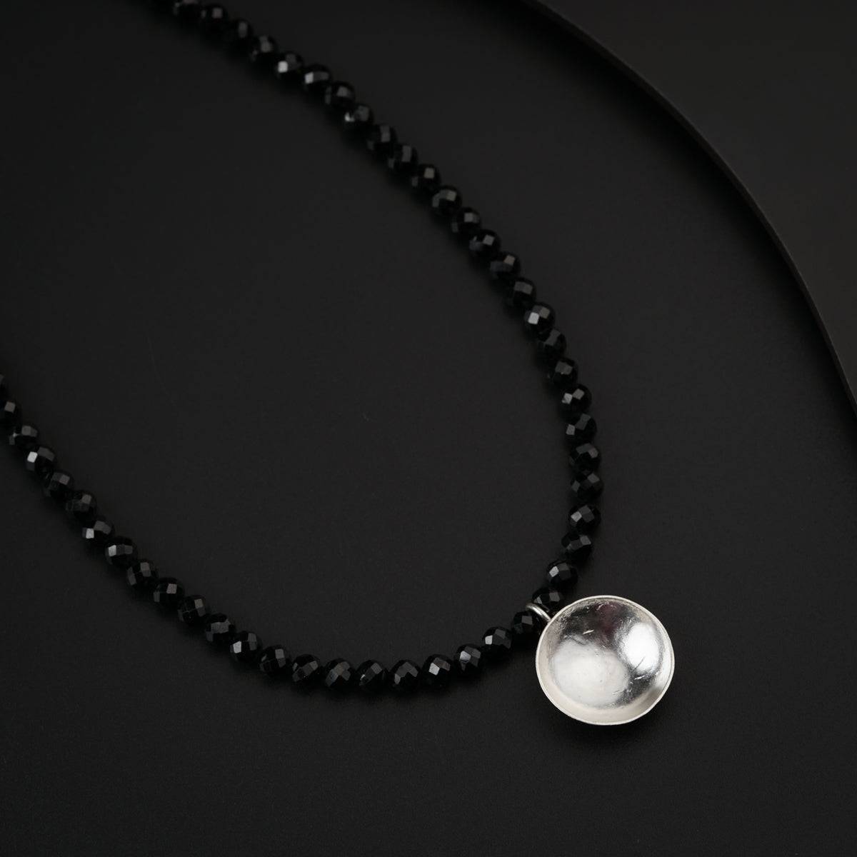 Silver Vatee Necklace with Black Spinel