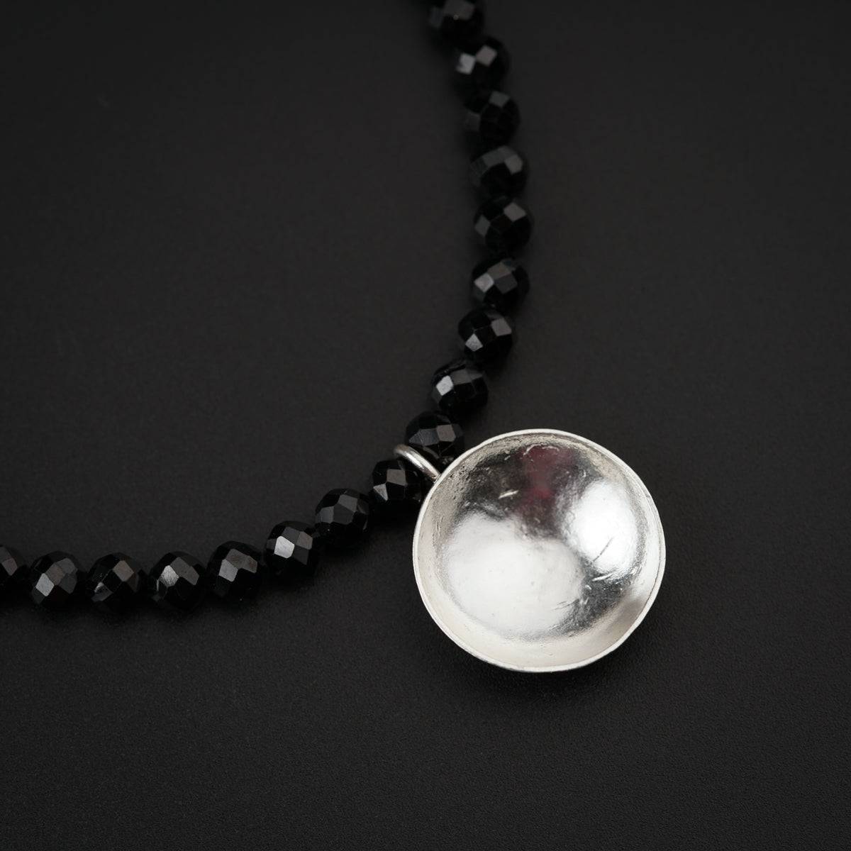 Silver Vatee Necklace with Black Spinel