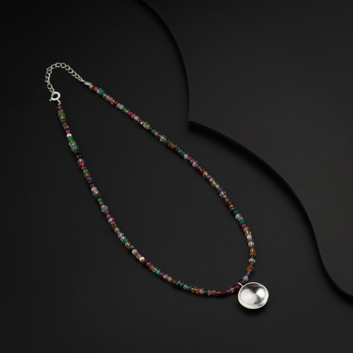 Silver Vatee Necklace with Multicolor Stones