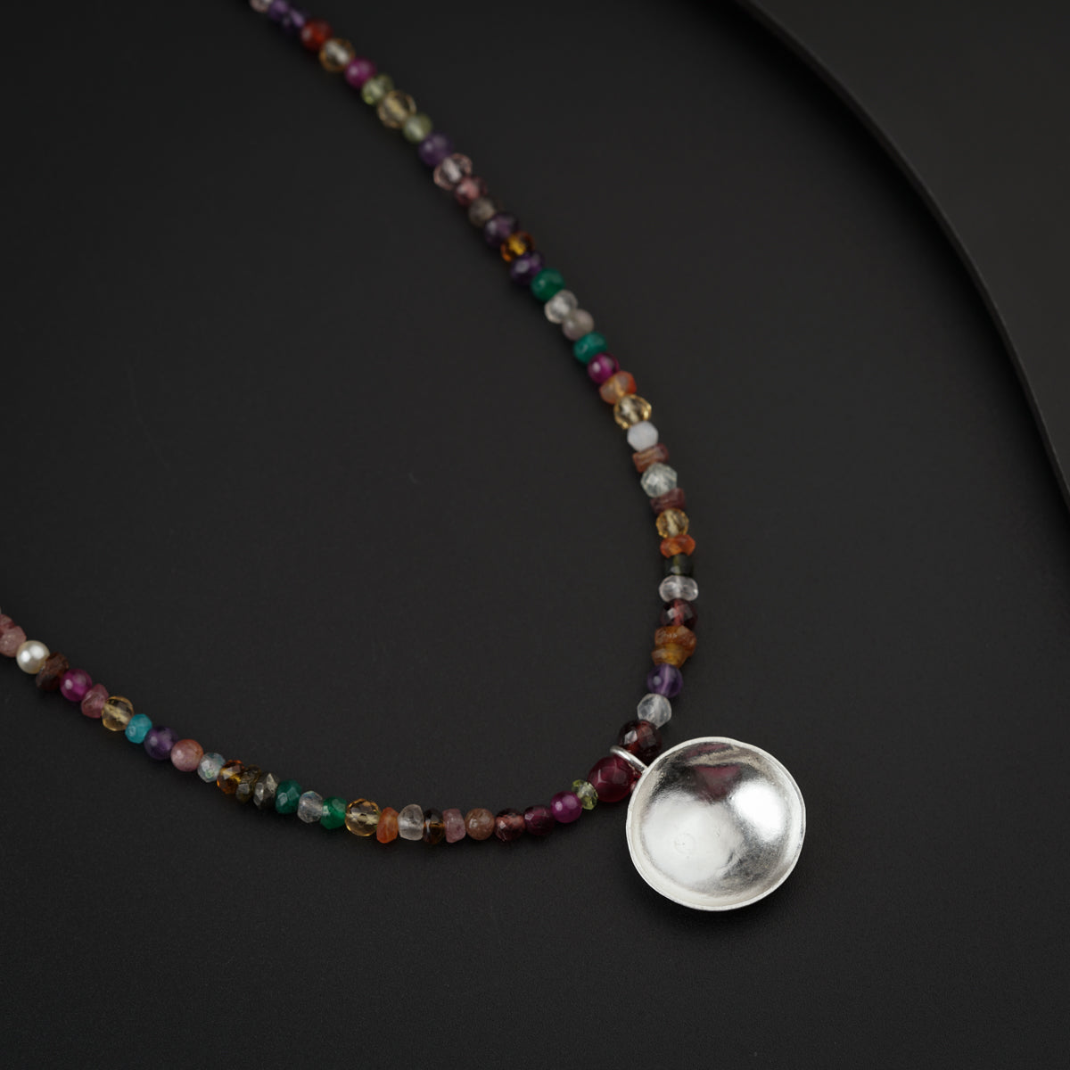 Silver Vatee Necklace with Multicolor Stones