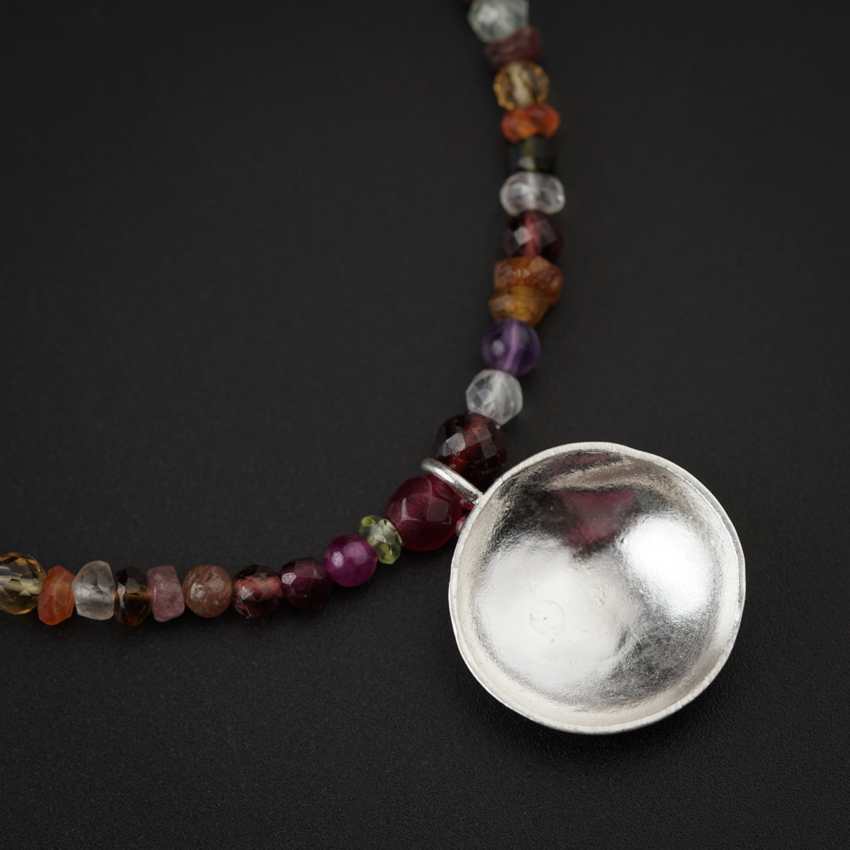 Silver Vatee Necklace with Multicolor Stones