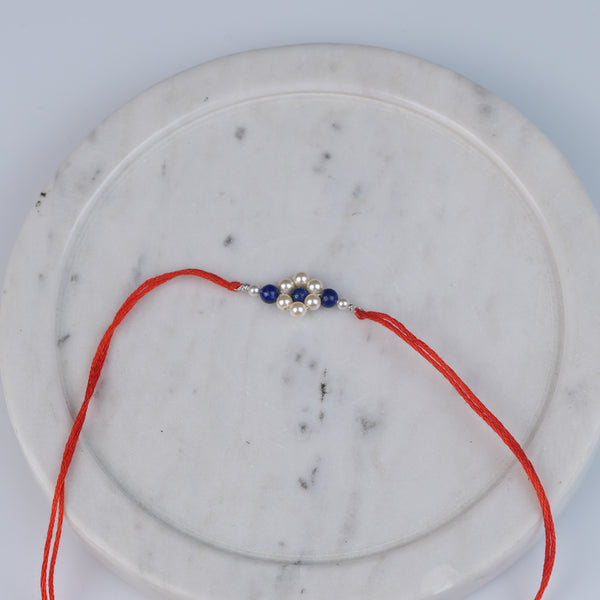 Lapis Lazuli & Pearl Flower Rakhi (Project Handmade)