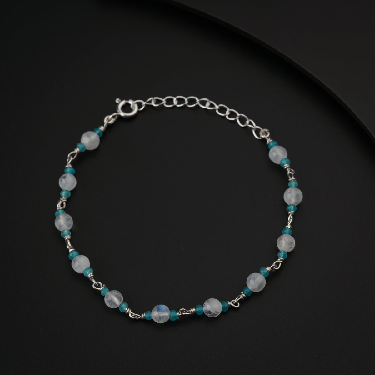 Moonstone and Jade Silver Bracelet